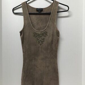 Express Rhinestone Embellished Tan Tie-Dye Ribbed Tank Top